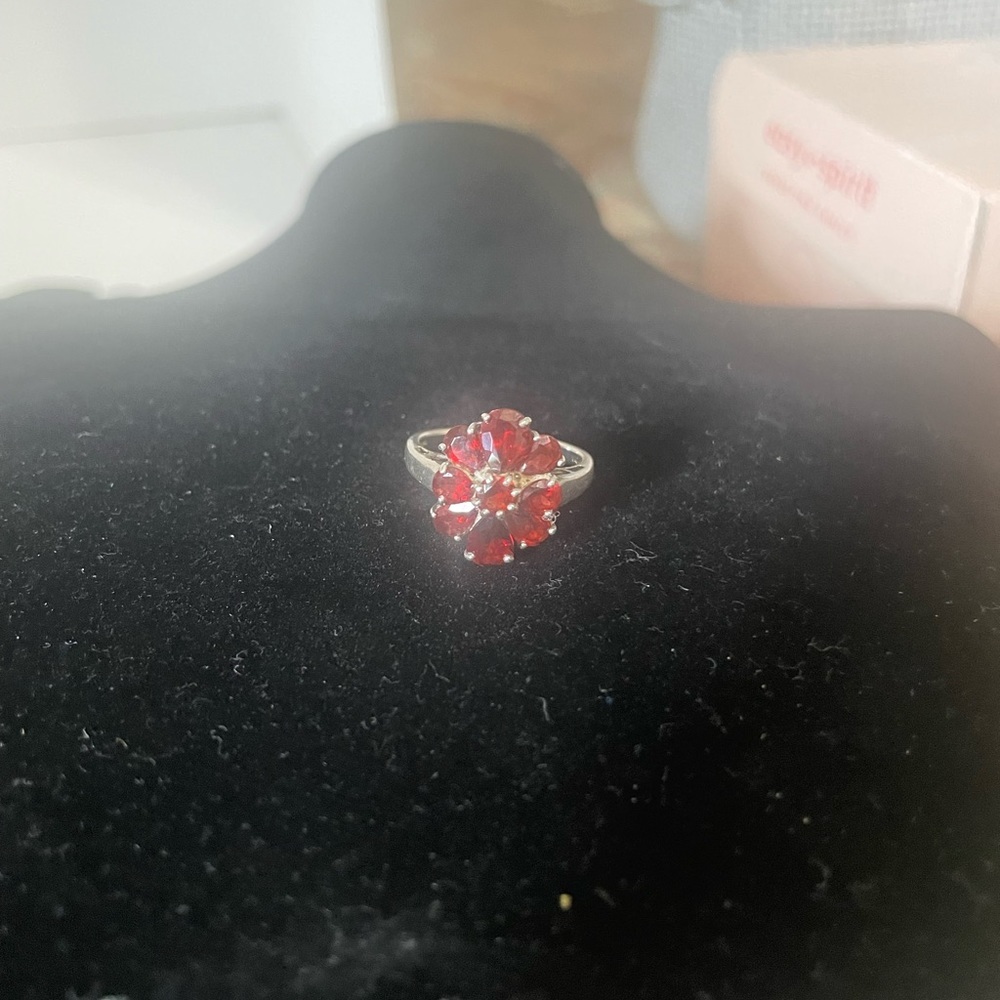Garnet and Sterling Cluster Ring